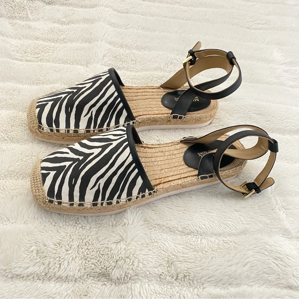 Michael Kors Black and White Animal Zebra Print Espadrille Flats Size 7.5